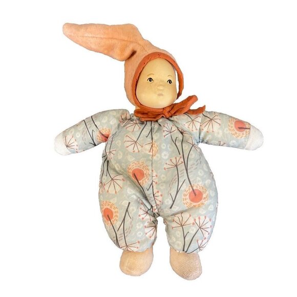Little Moulin Roty Petite Chose 7" Baby Doll Rubber Head Blue Floral Beanbag - Picture 1 of 12